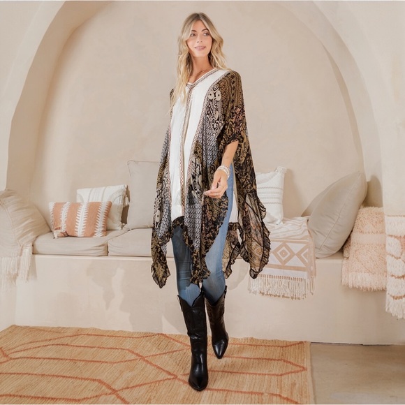 Young Threads Natural Bohemian Embroidered Colorblocked Shrug - Picture 1 of 8